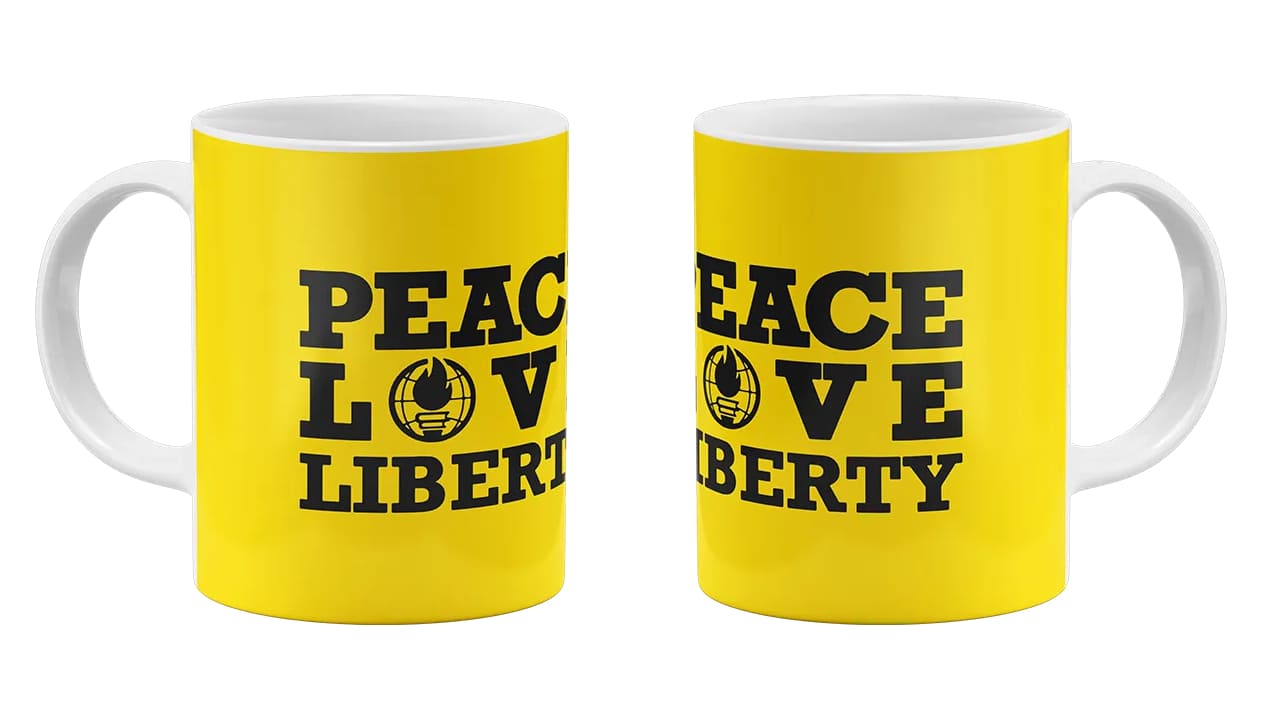 Caneca Peace, Love, Liberty – Tomando Partido