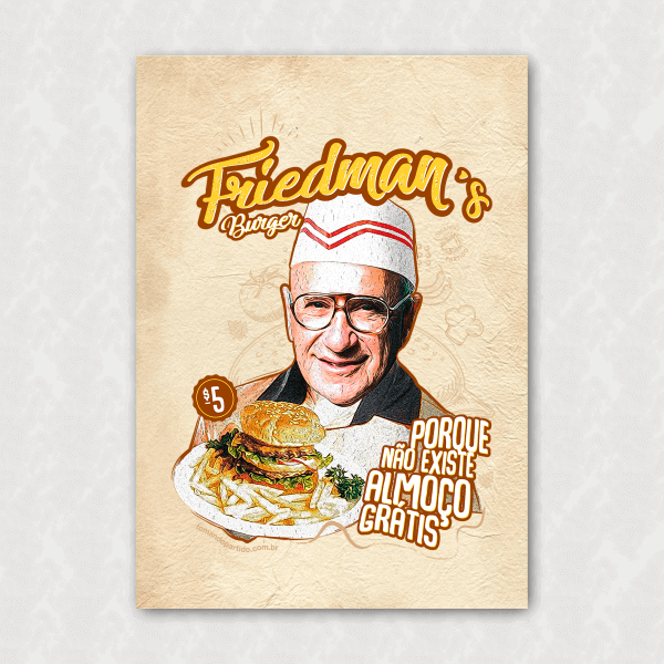 Placa Decorativa - Friedman's Burger - Não Existe Almoço Grátis